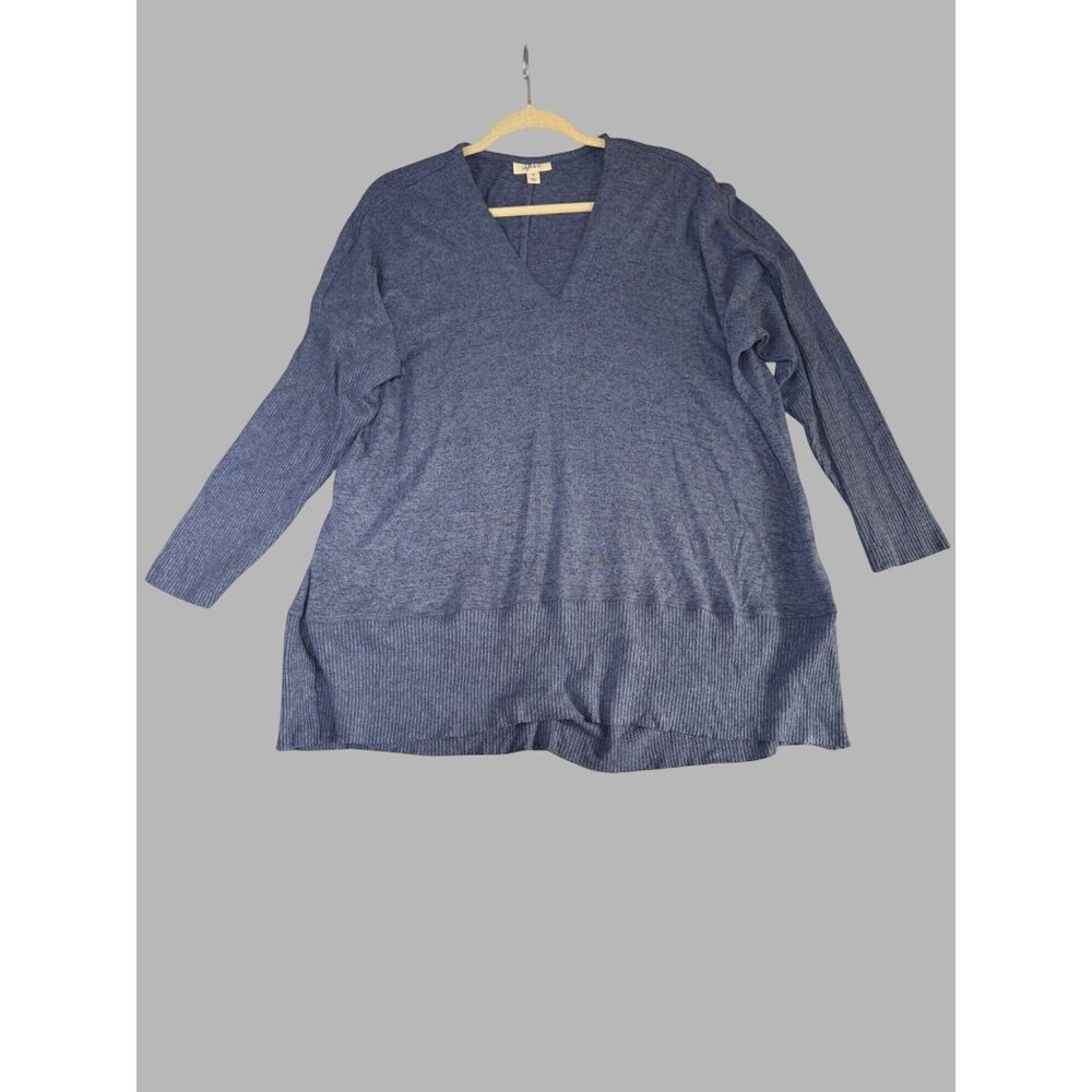Style & Co Womens 1X Blue V-Neck Long Sleeve Sweater Top  Viscose & Polyester
